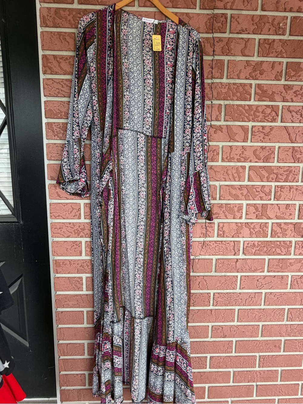 Striped Floral Maxi Dress in White, Black & Pink — Women's Boho Style